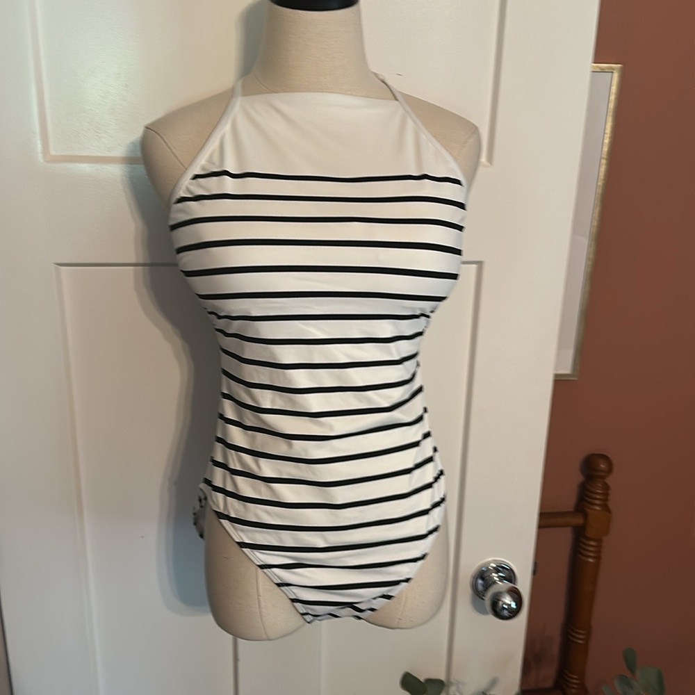 Lauren Ralph Lauren Breton Black and White Striped One-Piece 12 halter Swimsuit - Picture 15 of 15